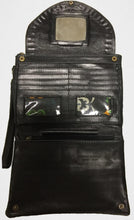 Interior of the black leather Pineapple conure clutch purse wallet