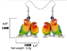 Cute Fishers lovebird pierced earrings & measurements