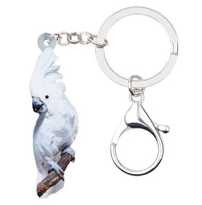 Cute perching Umbrella cockatoo parrot keyring keychain