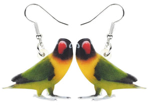 Black masked lovebird parrot pierced drop earrings