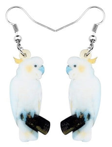 Sulfur-crested cockatoo parrot pierced drop earrings jewelry - version 3