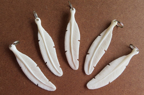 Carved Bone Feather Pendant