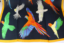 Silk-like, over-sized evening scarf with cockatiels, macaws, cockatoos & more parrots!