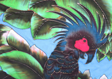 Black Palm Cockatoo parrot hand-painted batik sarong - before wax removal