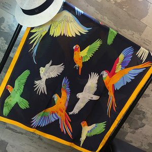 Excellent gift or present of a buttery-soft, luxurious parrot-themed evening scarf
