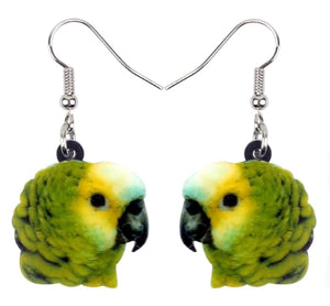 Blue-front Amazon parrot pierced drop earrings