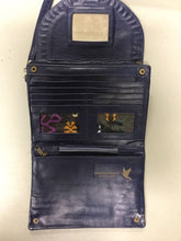 Interior of blue leather Pineapple conure wallet clutch purse