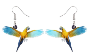 Flying Blue & Gold Macaw acrylic pierced earrings