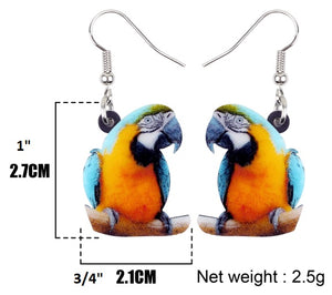 Cute Blue & Gold macaw fun acrylic pierced earrings - size chart