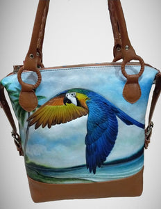 Blue & Gold Macaw at the Beach Leather Bag