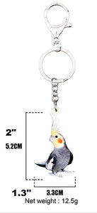 Measurements of the grey cockatiel key ring keychain