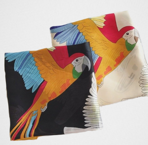 Buttery-soft, silk-feel parrot scarf with macaws, cockatoos & more! A great bird gift idea!