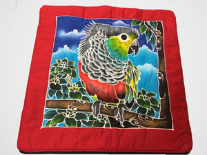 A Crimson-bellied conure pillow cover -batiked and handpainted 