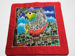 Crimson-bellied Conure hand-painted batik pillow cover for home decor