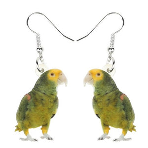 Double yellow-headed Amazon parrot pierced drop earrings