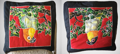 White-bellied and Black-headed Caique batik pillow covers