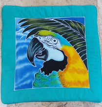 Blue & Yellow macaw hand-painted batik pillow cover for home decor