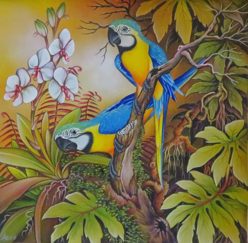 2 Blue & Gold Macaws - Original Art - Acrylic on Canvas