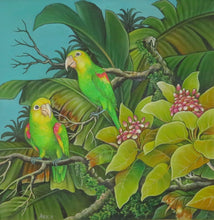 Double Yellow Amazon parrots original acrylic on canvas painting