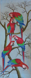 Greenwing Macaw parrots original wall-hanging - no framing needed