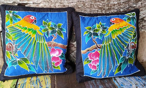 Sun Conure parrot hand-painted batik pillow cover home decor accessory