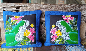 Quaker Parrot (Monk parakeet) hand-painted batik pillow cover