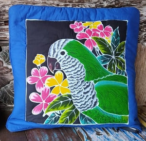 Quaker Parrot (Monk parakeet) handpainted batik pillow cover - facing left