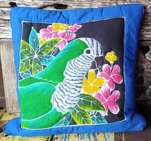 Quaker Parrot (Monk parakeet) handpainted batik pillow cover - facing right