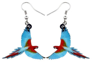 Flying Greenwing macaw parrot acrylic pierced earrings