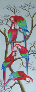 Unfinished Green wing Macaw parrots original acrylic on canvas wall-hanging