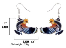 Cute Flying Hoopoes pierced earrings + measurements