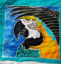 Unfinished Handpainted batik Blue & Gold macaw pillow cover