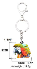 macaw's head keychain keyring - sizes displayed