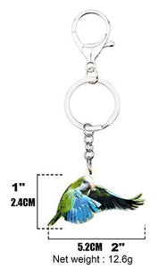 Measurements of the flying Quaker parrot keyring key chain