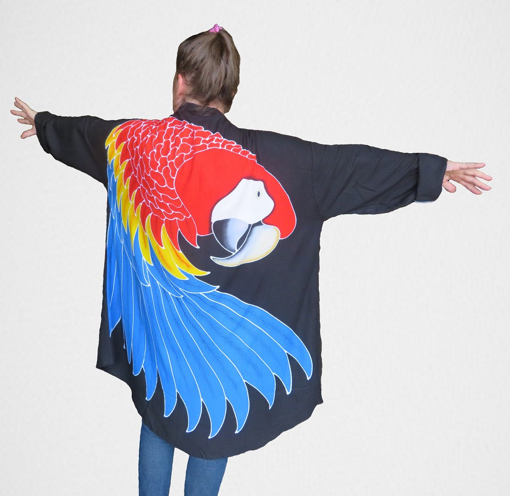 Scarlet macaw parrot hand-painted batik jacket