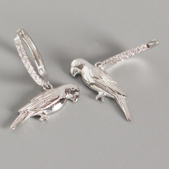 Platinum-plated on Sterling Silver parrot drop pierced earrings with Zircon stones