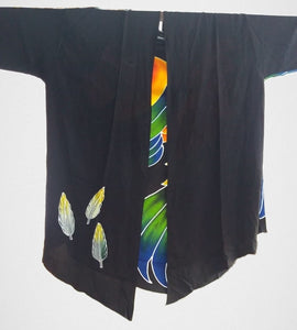 Front view of hand-painted batik Sun Conure parrot jacket