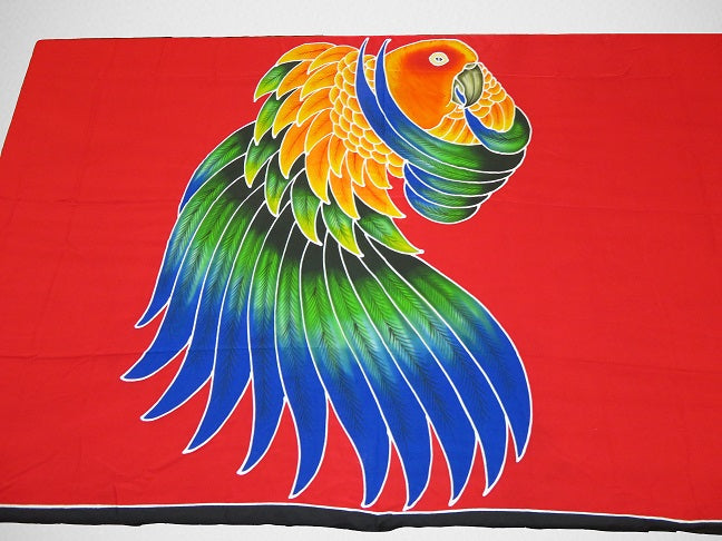 Sun Conure hand-painted batik sarong- red background