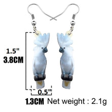 Perching Umbrella cockatoo parrot pierced drop earrings - measurements